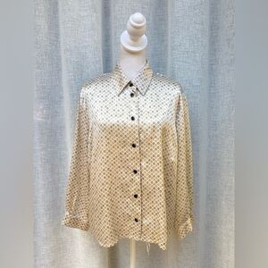 Euegen Klein ivory black tan circles pattern blouse